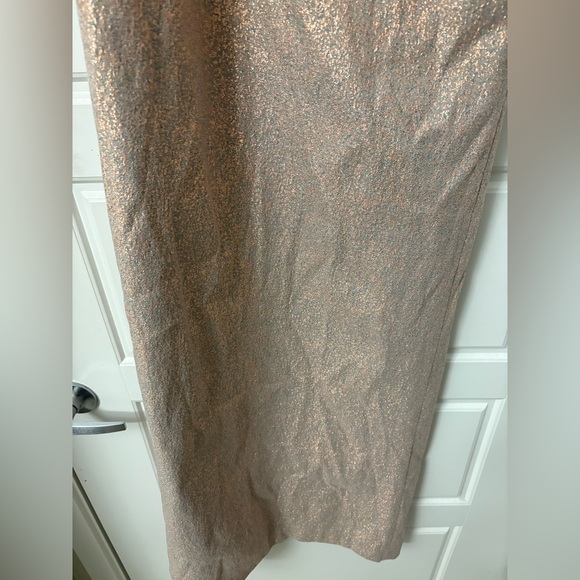 NWT Teri Jon Rickie Freeman Rose Gold Glitter Off Shoulder Column Gown Dress 8 - Picture 11 of 13